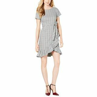 Calvin Klein Vestido Feminino com Cinto com Ruffle Hem, Preto / Creme, 12