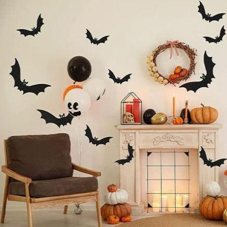  Decoração de Halloween com morcegos pendurados