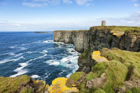 Penhascos do mar em Marwick Head, Orkney