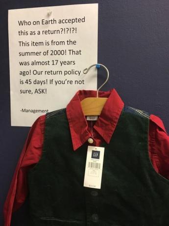 Cliente devolve camisa de 17 anos à lacuna