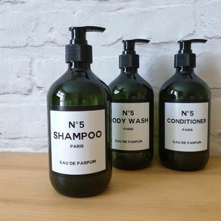 Garrafas de banheiro verde - shampoo - frascos de sabonete para lavagem do corpo do condicionador, frascos de dispensador de bomba reutilizáveis ​​definidos.