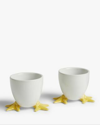 Chick Feet Eggs Cups, Conjunto de 2, Branco / Amarelo