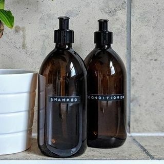 Conjunto de shampoo e condicionador frascos marrons âmbar recarregáveis