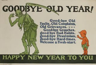 impresso entre 1923 e 1929, a charles mather company de chicago publicou mais de 300 pôsteres motivacionais para serem colocados em fábricas e escritórios em um esforço para melhorar a produtividade e felicidade do trabalhador 1923 adeus ano velho, adeus velhos defeitos, velhas reclamações, velhas queixas adeus resmungos, adeus maus hábitos, adeus pessimismo, adeus tempos difíceis, bem-vindo a um novo começo feliz ano novo para você foto de david pollackcorbis via getty imagens