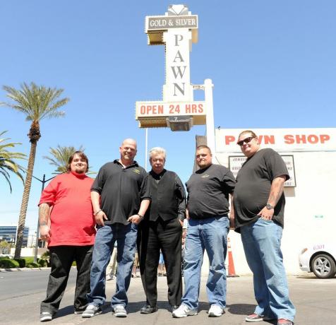 O elenco de Pawn Stars no History Channel. 