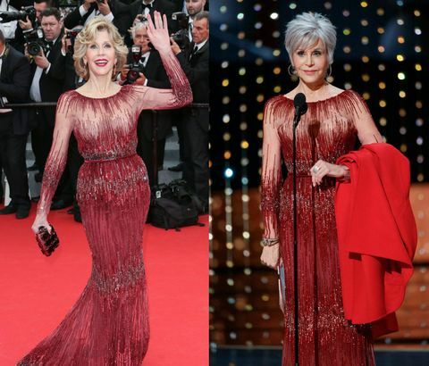 Vestido e casaco vermelho de Jane Fonda Oscars 2020