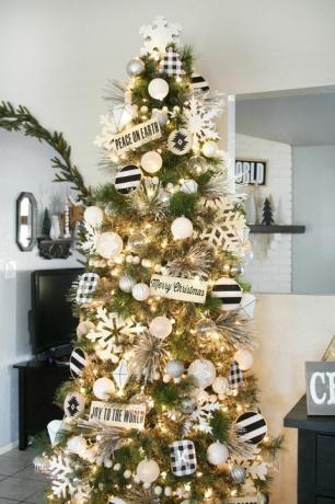 idéias de decoração da árvore de natal preto e branco