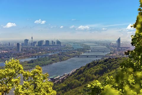 Skyline de Viena e Danúbio