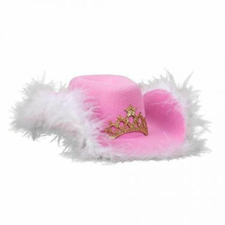 Chapéu de vaqueira rosa com detalhes em tiara 