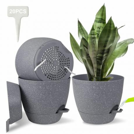 Vasos para plantas STURME 20 CM para interior, pacote com 3, vasos para plantas autoirrigáveis ​​com furos de drenagem, pires e reservatório, adequados para flores, plantas Vasos de plantas de plástico decorativos de moda moderna para interiores.