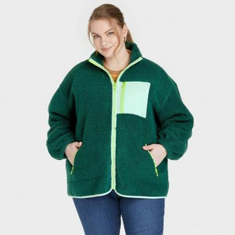 Jaqueta Plus Sherpa Verde Feminina