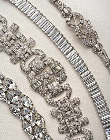 4 peças de jóias de strass prata