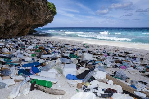 resíduos de plástico na praia