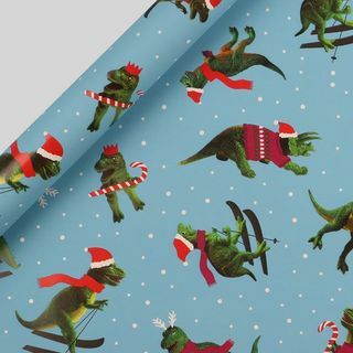 Papel de embrulho de Natal de dinossauros de esqui 