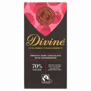 Divine Fairtrade 70% Chocolate Amargo com Framboesas 90g