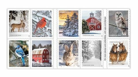 cenas de inverno usps selos de férias 2020